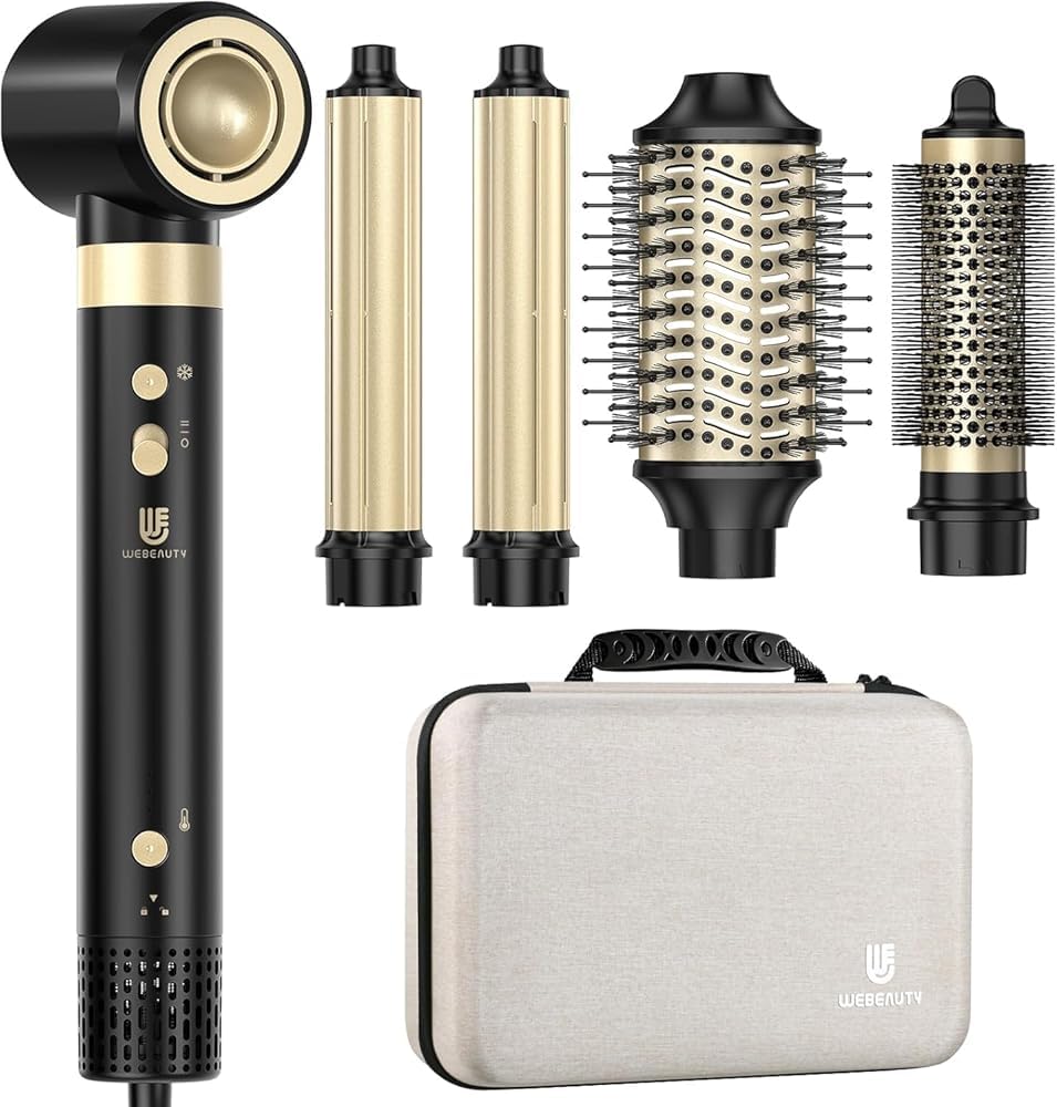 webeauty 6 in1 Hairstyler Airstyler Haarstyler Haartrockner Dual Voltage | mit Warmluftbürste Föhnbürste Auto Lockenstab 110,000U/Min Ionen rundbürste föhn 500 Millionen Rundbürstenföhn