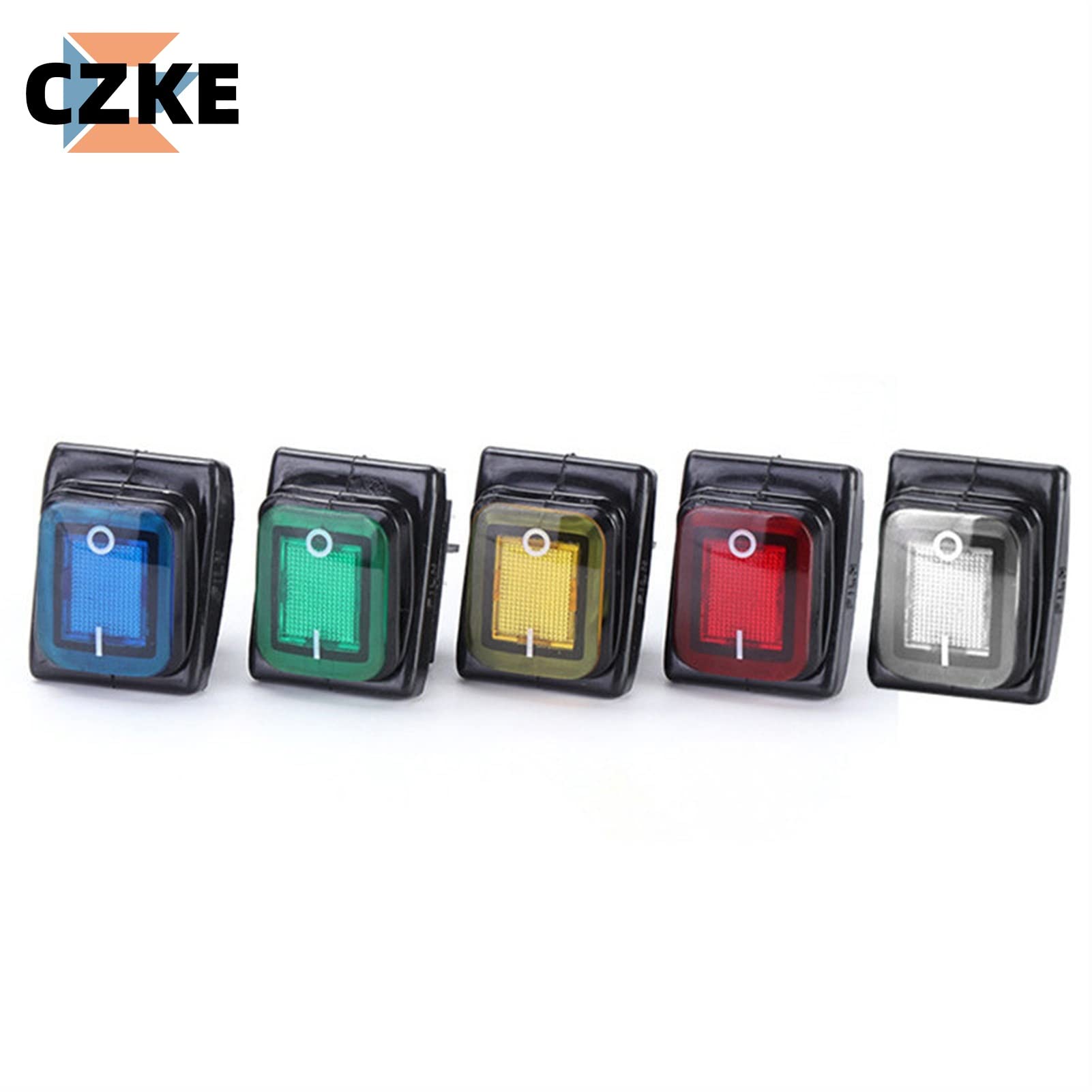 5pcs 250VAC KCD4 201 Waterproof 203 Rocker Switch DPST 4pin on 12V 220V LED(Yellow,20A-220V)