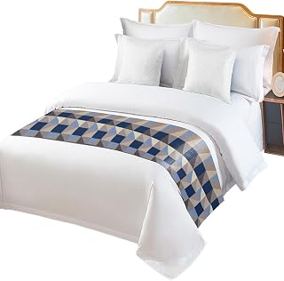 Bed Runners & Scarves 94"x20" Decorative Bedding Scarf Blue Khaki Brown Luxury Bed Runner Protector Decorations for Bedroom Hotel Wedding Abstract Color Blocks Triangle