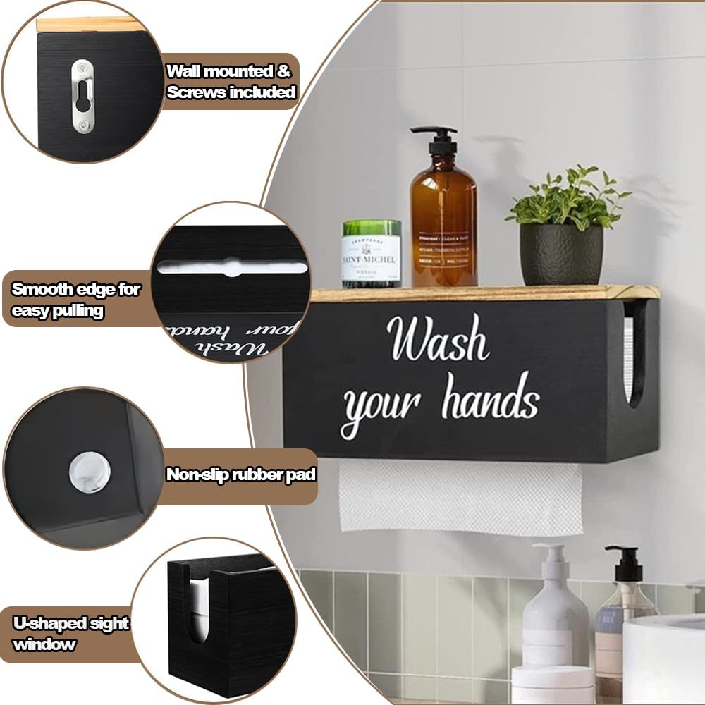 Wood Paper Towel Dispenser Wall Mount, Paper Towel Holder Mounted with Lid for Home and Commercial, Countertop C-Fold, Z-Fold, Trifold Paper Hand Towel Dispenser for Bathroom and Kitchen