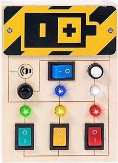 RICUSHN Montessori Busy Board Wooden LED Light Switch Busy Board Toy Wooden Sensory Toys for Toddlers with LED Buttons Wires and Light Educational Learning Toy for 1 to 8 Years Old Toddler