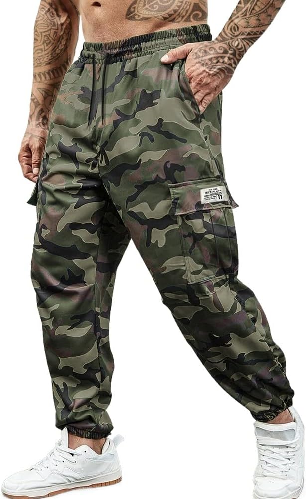 Men's Camo Jogger Pants Military Army Combat Cargo Pants Leg-Bound Tapered Casual Camouflage Tactical Pants