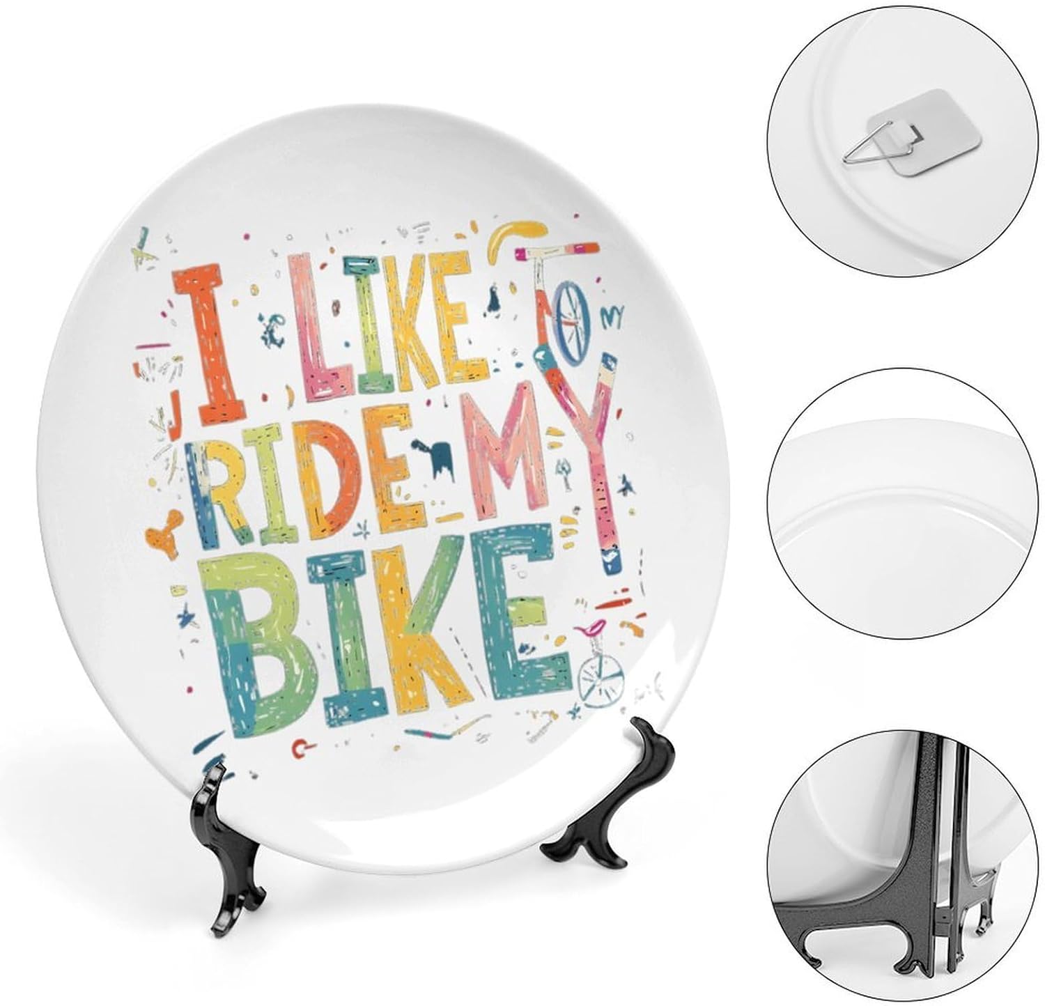 I Like To Ride My Bike Decorative Plates for Display Ceramic Plate Tray with Stand Hanger Home Decor