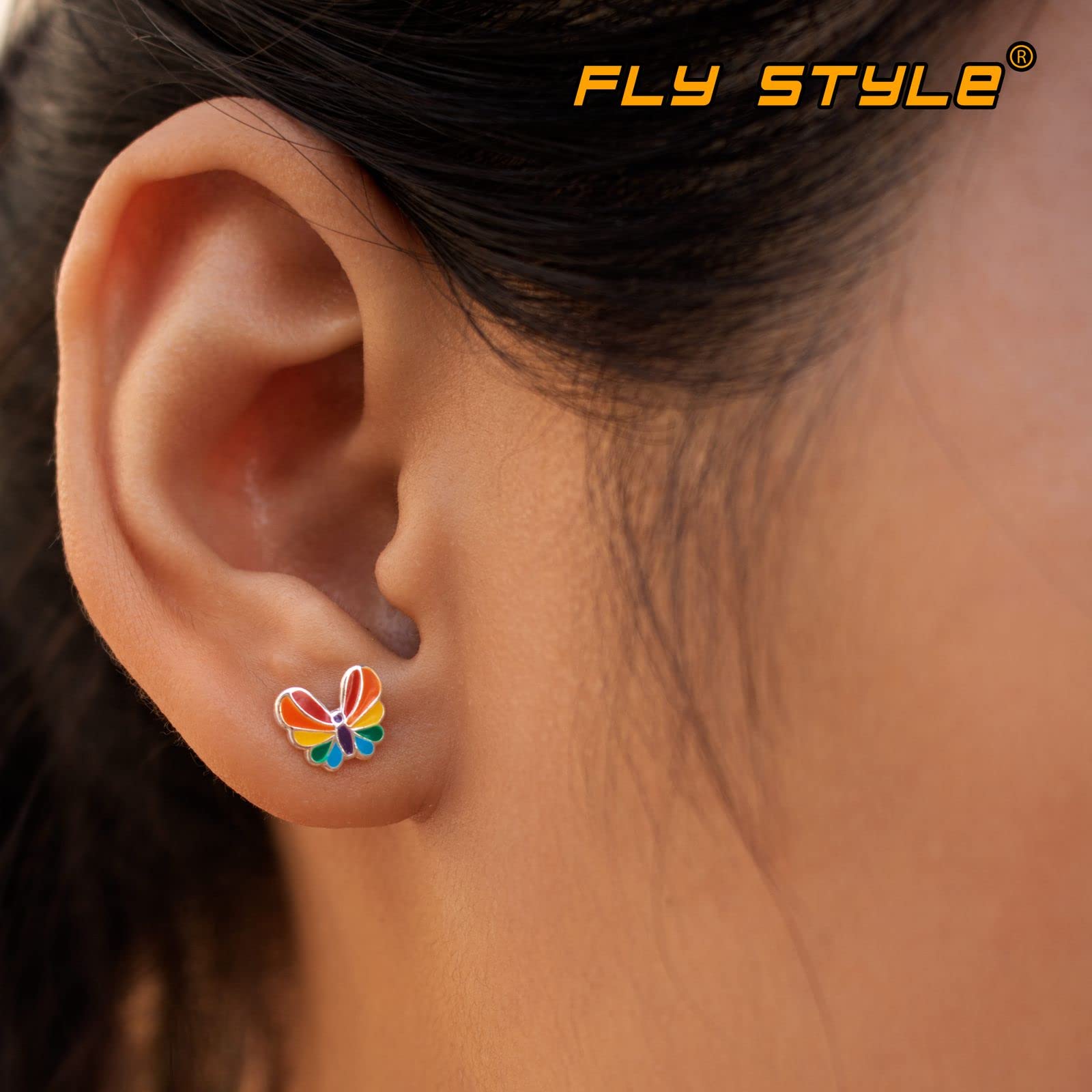 Fly Style Schmetterling Regenbogen Ohrringe Silber 925 für Kinder - Mädchen Ohrringe/Damen