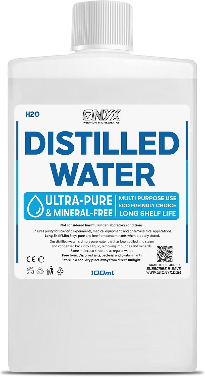 Distilled Water 100ml - 100% Ultra Pure Water - For Labs, Irons, Humidifiers, Cleaning, Engines and more - Distilled in UK 0.1L