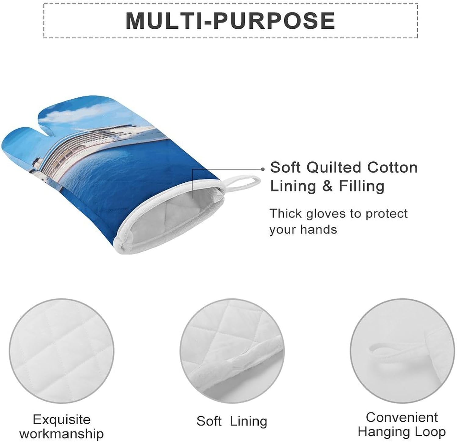 2 Pcs Oven Mitts Heat Resistant Kitchen Gloves Soft Safety Cruise Ship Oven Glove for Microwave, Barbecue