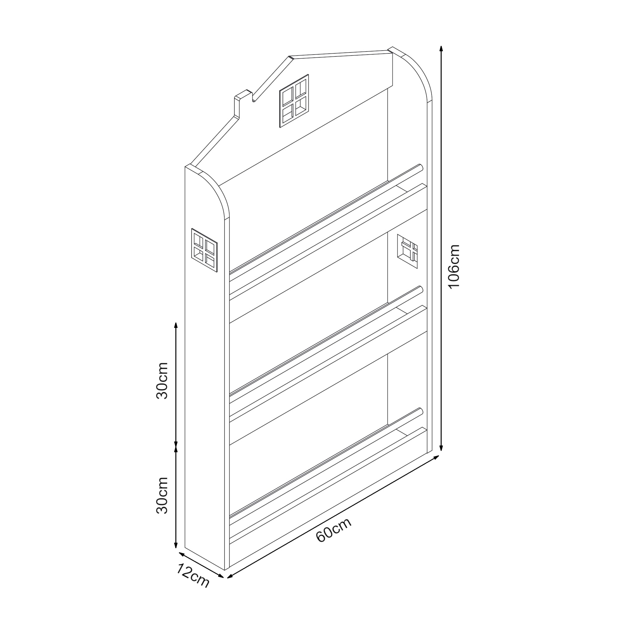 [en.casa] Libreria Frontale per Bambini Scaffale per Cameretta Design a Casetta con Barre Anticaduta Montaggio a Parete o a Terra 106x60x12 cm Menta Verde/Bianco