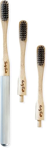 Miniatura 9 de Cepillo de dientes de bambú reemplazable, mango de aluminio, cerdas suaves (cerdas blancas de aluminio)