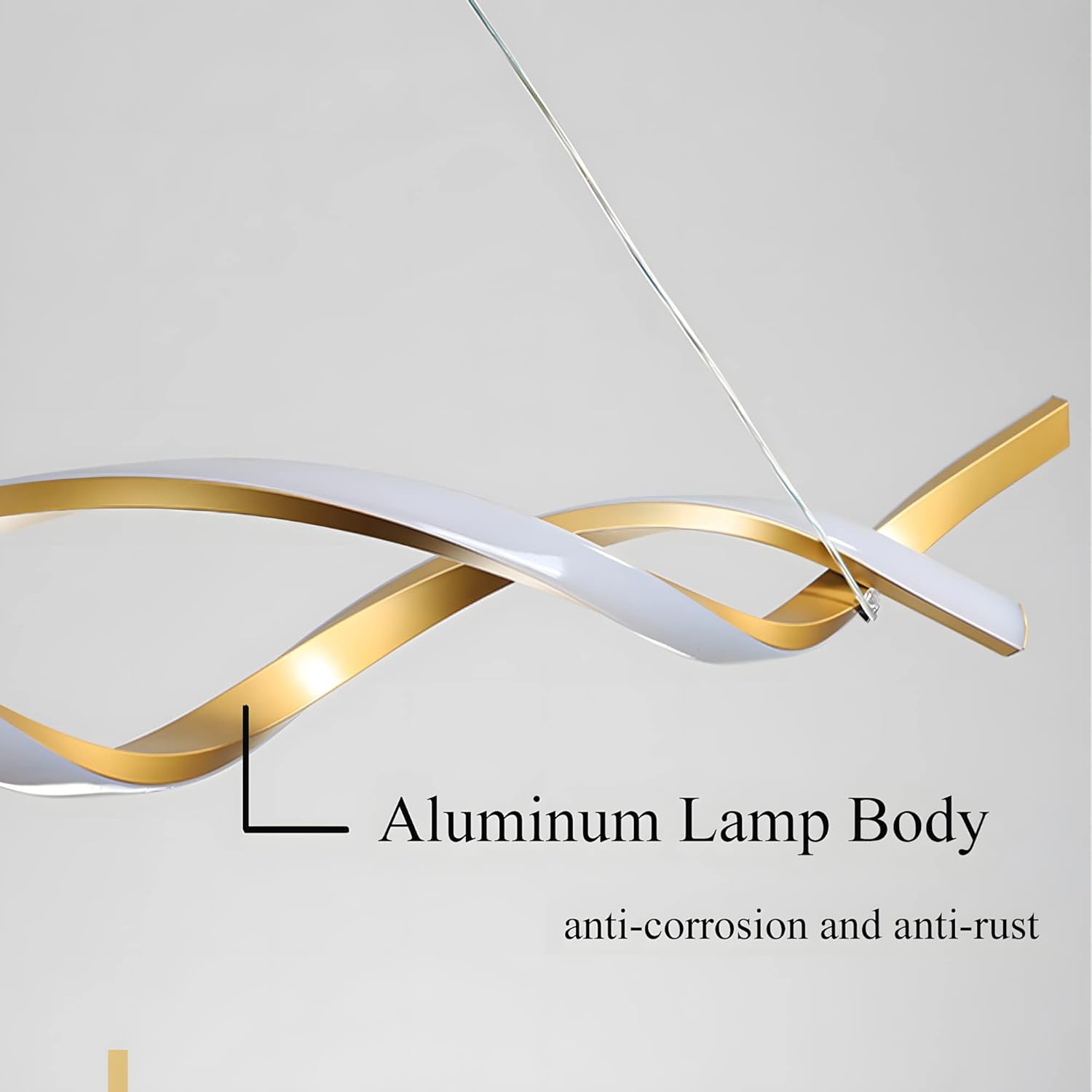 Wave Shape Modern LED Chandelier, 46W Dimmable Pedant Light Fixtures with Remote Control, Aluminum+Silica Gel Gold Pendant Lighting for Kitchen Island Dining Room Living Room Bedroom Hallway Cofe