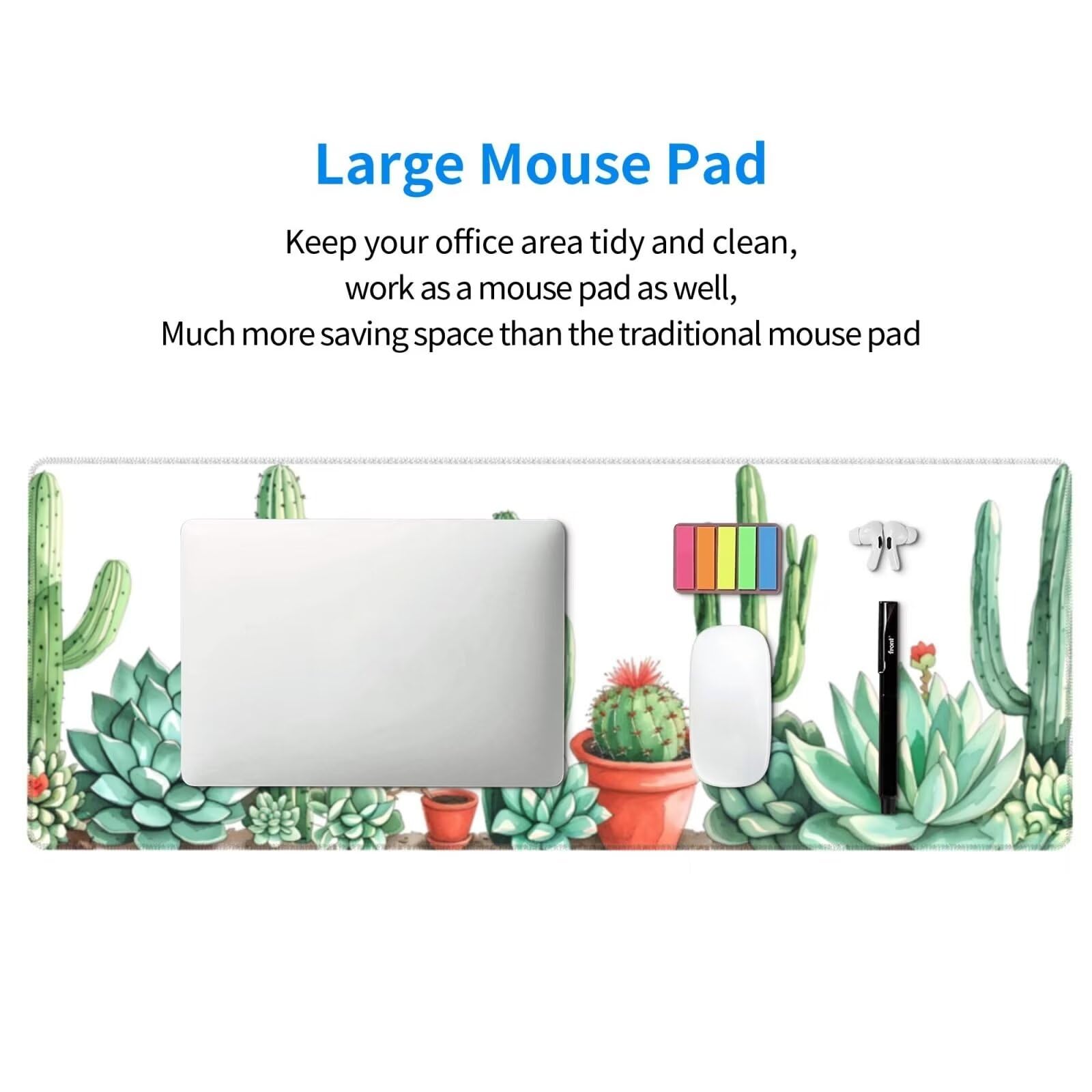 Tappetino Mouse, Tappetino Mouse Gaming Grande XXL 1500x800x3mm Tappetino Scrivania Mouse Pad, Base in Gomma Antiscivolo, Bordi Cuciti,Lavabile, Mousepad per Ufficio e Gaming (cactus) R-666