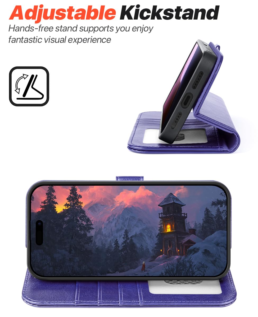 OCASE Custodia Portafoglio Per IPhone 16 Plus, Cover In Pelle Con Schermo RFID E Slot Carte, Supporto Stand, Antiurto - Nero - 6