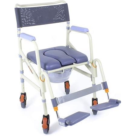 Showerbuddy Lightweight Foldable Roll-in SB7e Shower & Bath Chair | Transport Commode Medical Rolling Bathroom Wheelchair | Hight Adjustable Flip Up Footrests | Perfect for Travel Use