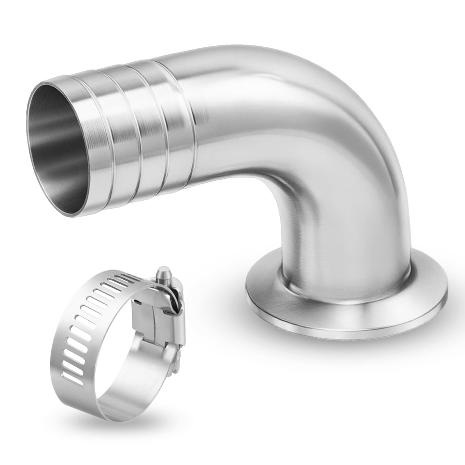 Goldpea Silver Stainless Steel 304 Sanitary Hose Fitting Single Barb 90 Degree Elbow 3/4" Barbed With 1.5" Tri-Clamp (50.5Mm Od Ferrule) & 1Pc Ss304 Hose Clamp