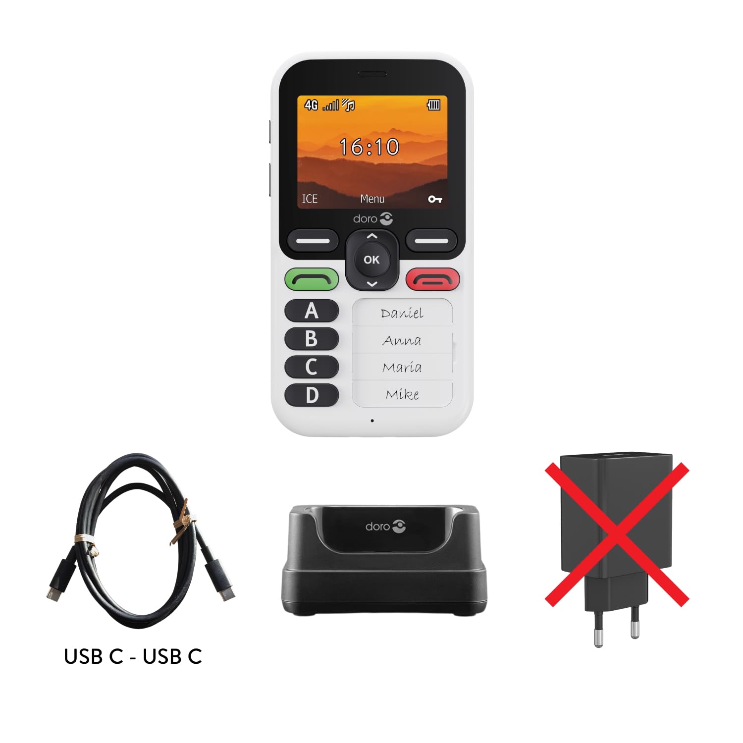 Doro Leva X10 Cellulare per Anziani 4G Semplice, 4 Numeri Preimpostati, Tasto SOS con GPS, Solo Chiamate e SMS, Bianco