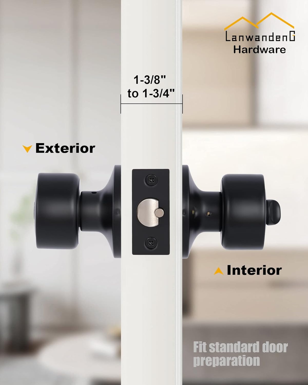LANWANDENG Keyed Entry Door Knob with Lock, Interior and Exterior Door Lock, Matte Black Entrance Door Lock with Screwdriver