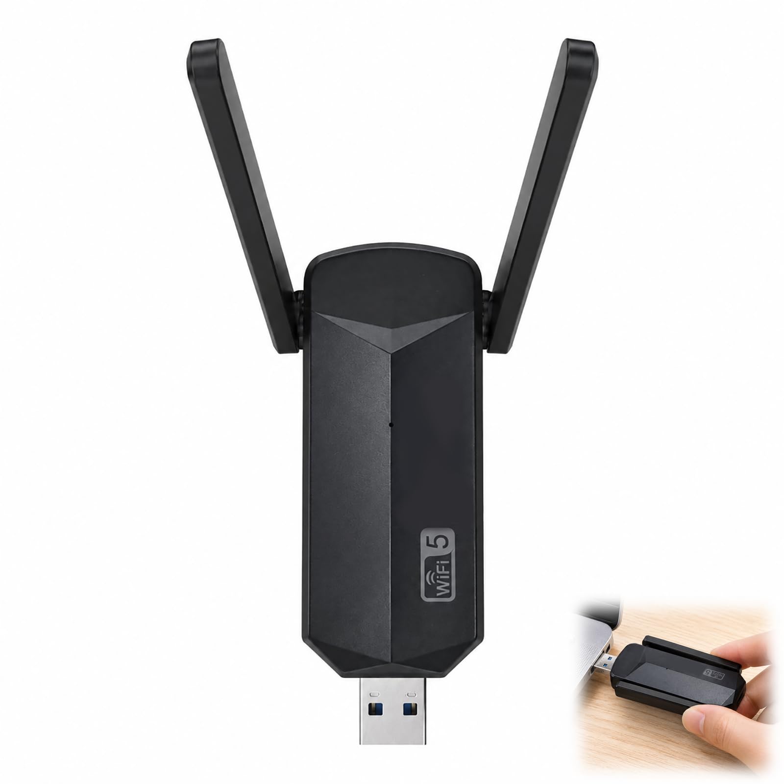 Leistungsstarker WLAN-Stick, AC1300 Mbps, WLAN-USB-Adapter, Dual-Band-USB-Stick, für Laptop und Büro, 5 dBi 2,4 GHz/5 GHz Antenne für Desktop- und Laptop-Computer, kompatibel mit Windows 11/10/8/7