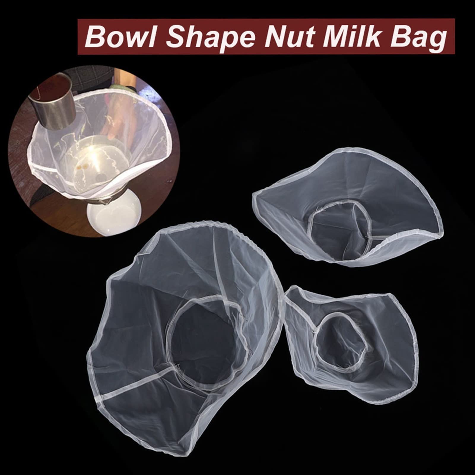Tamiz de harina Reutilizable Malla Fina for Vino, Zumo, Leche Soja, Frutos Secos, té, Bolsa Filtro Nailon, Forma tazón, for Alimentos(45x60cm)