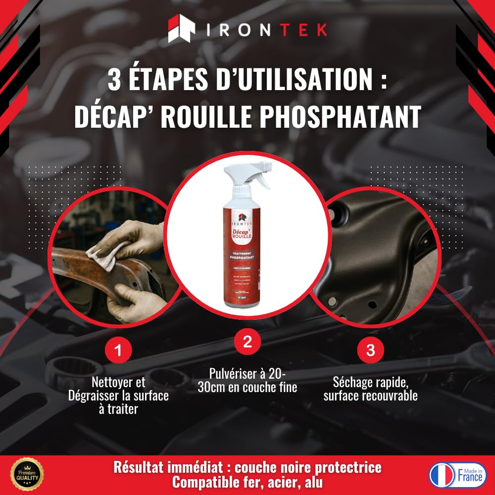 Anti-Rouille Phosphatant 500ml - IRONTEK | IT240 | Spray Stop-Rouille Action Rapide | Convertisseur Rouille Métal | Séchage Rapide 2-3min | Recouvrable Peinture | Intérieur et Extérieur