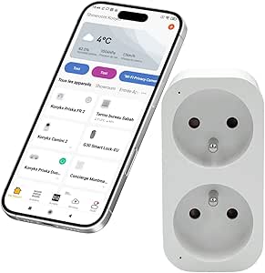 Konyks Priska Duo FR prise double Wi-Fi + BT, contrôle ON/OFF à distance, suivi de la consommation des 2 appareils simultanément, compatible Smartlife et Tuya, Amazon Alexa et Google Home