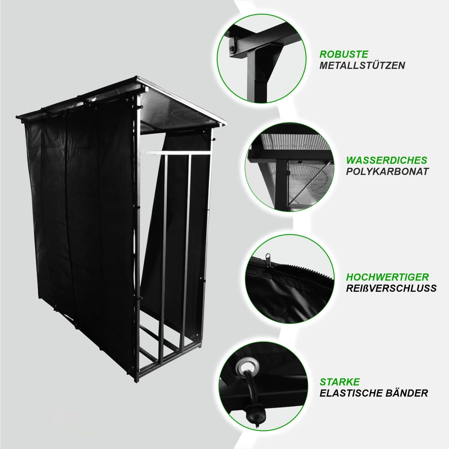 WIELS® Kaminholzregal außen 185x70x185cm, Brennholzregal außen XXL, Metall Kaminholzregal, Garten Kaminholzunterstand 3,3 SRM / 2,3m³ Kaminholzlager, Holzlager (Mit Wetterschutz, 185x70x185cm)