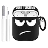 for Airpods Case, Don't Touch Me for Airpods Cover with Keychain Soft Cute Shockproof Cover for Women Men Compatible with for Airpods 2/1 Charging Case -Black
