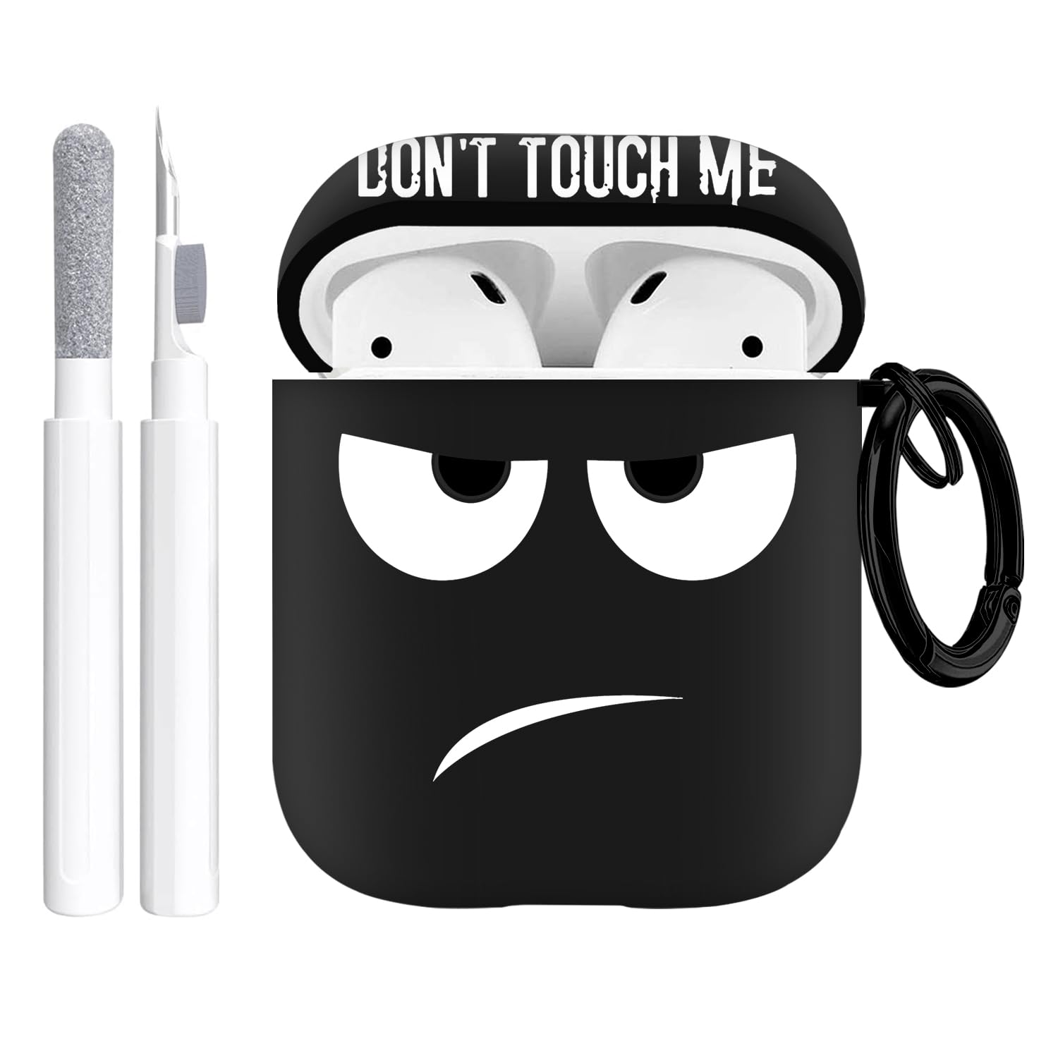 Youtec for Airpods Case, Don't Touch Me for Airpods Cover with Keychain Soft Cute Shockproof Cover for Women Men Compatible with for Airpods 2/1 Charging Case -Black