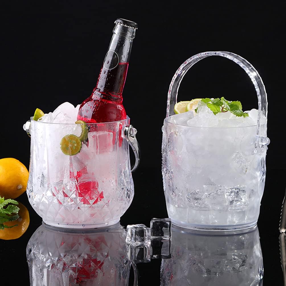 Clear Ice Bucket with Ice Tongs Glass Plastic Tub Champagne Bottles Ice Bucket Beer Bottle Drink Cooler,Home Decoration