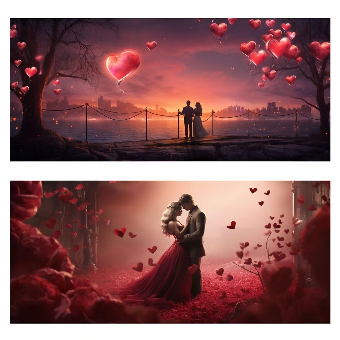 2 Pezzi San Valentino Pittura Diamante, 5D Diamond Painting romantico, 40x90cm Diamond Painting Grandi Dimensioni, Strass Ricamo a Punto Croce Kit Diamond Painting per Decorazioni Natalizie Casa K-7