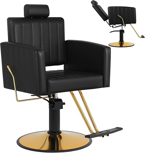 Silla de salón negra para estilista, silla de peluquería reclinable de 90  a 135 para peluquería con bomba hidráulica, giratoria de 360, silla