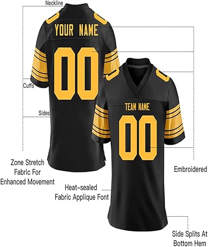 Miniatura 3 de Camisetas de fútbol de costura personalizadas para hombresmujeresjóvenes, personaliza el nombre y número de tu equipo S-5XL, 6_06 Negro Amarillo