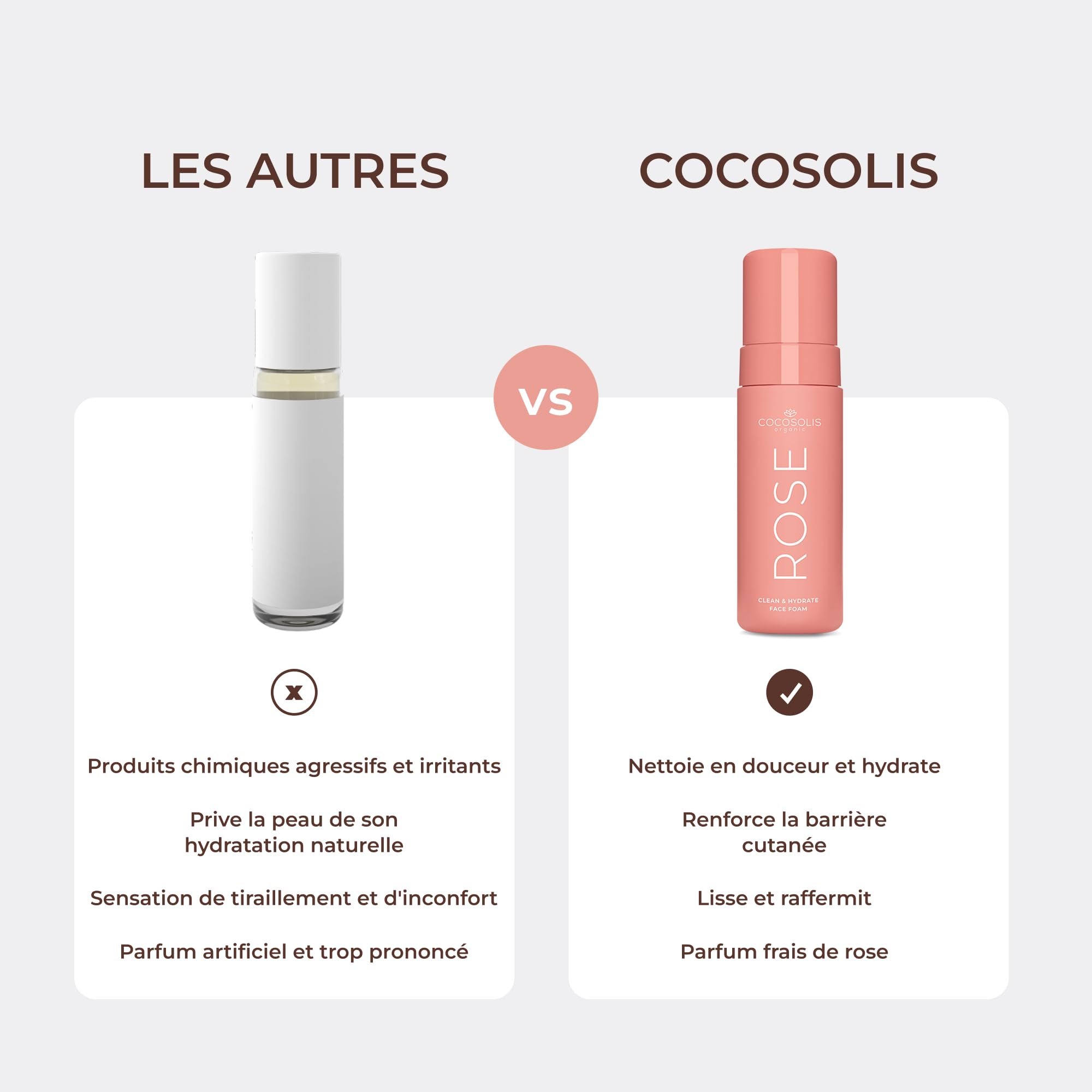 COCOSOLIS Rose Clean & Hydrate Mousse nettoyante pour le visage en profondeur avec acide hyaluronique hydratant et glycérine