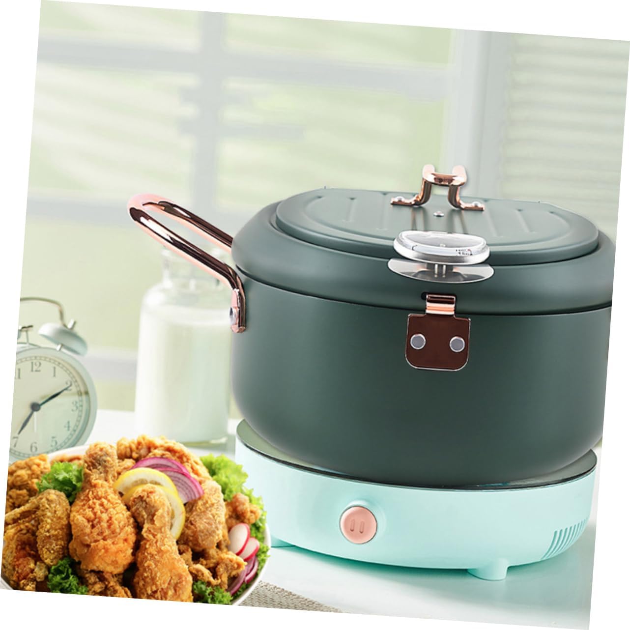 PRETYZOOM Japanese Style Mini Tempura Fryer with Thermometer and Oil Drainer Rack Non Stick Coating Deep Fry Pan for Induction Cooker Easy Clean Home Kitchen Pot