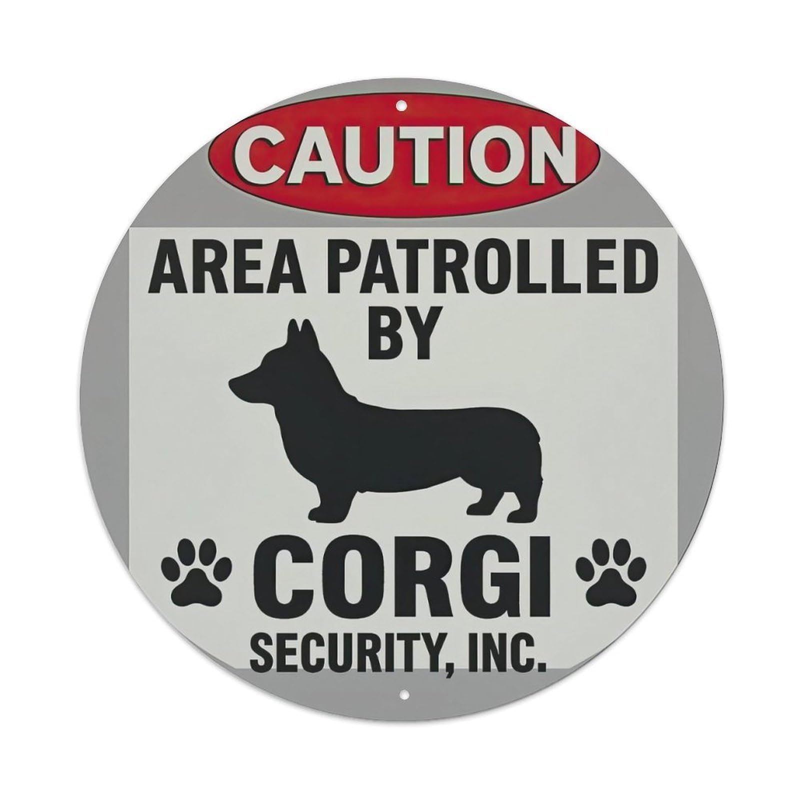 Cautionarea Patrolled By Corgi Security, Inc. Metal Tin Sign