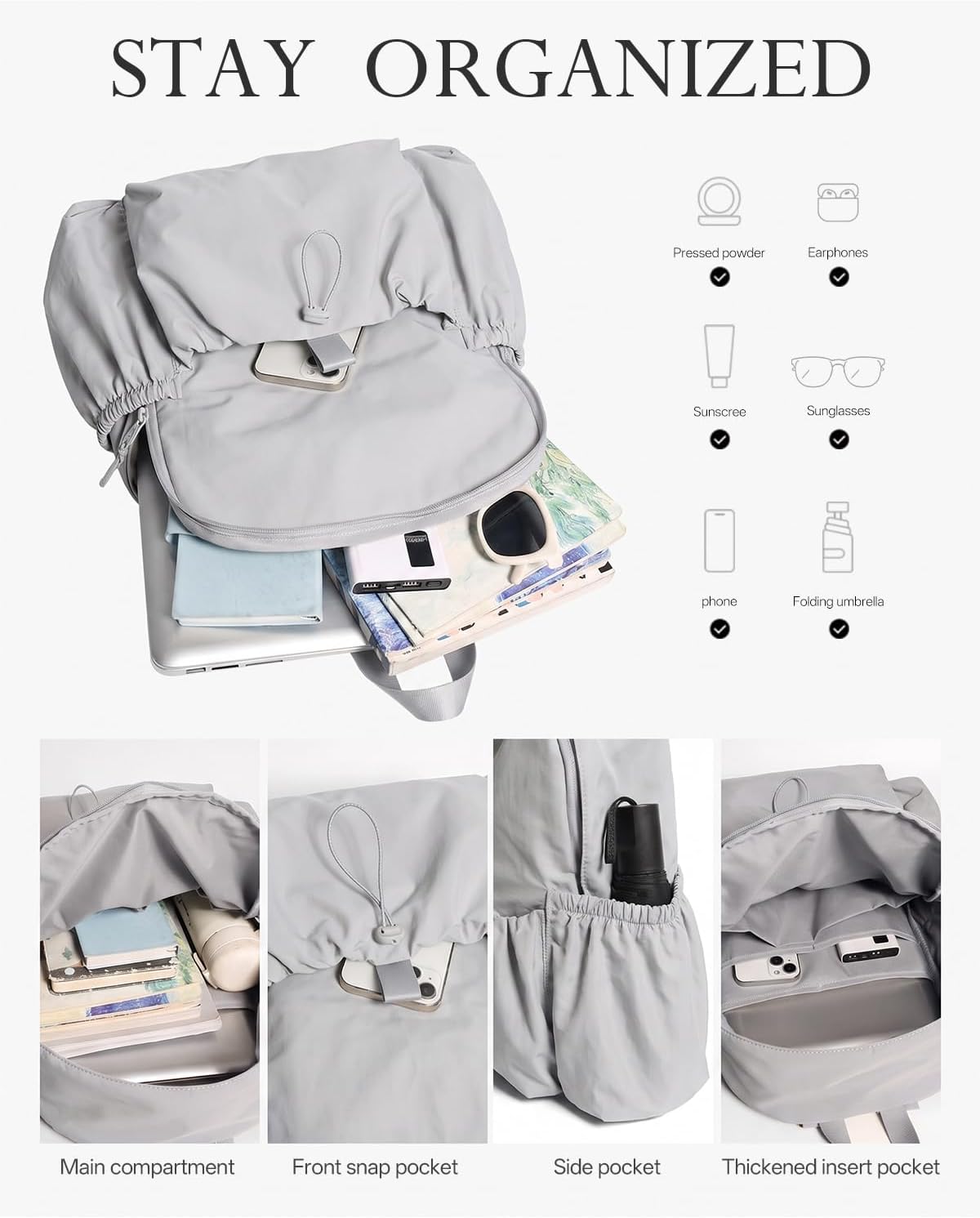 Backpack for Women Men, Travel Backpack Work College Backpack Purse Grey image 5