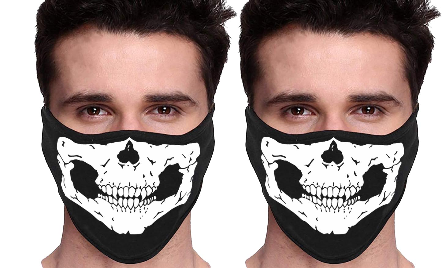 PrimeBox Men Pro Cotton Fabric Bike Riding Washable Reusable Dust Protection Cover Face Mask for Men Women Balaclava Neck Gaiter Pack of 2pcs mask (Mask-Ninja-Skull-White-2pcs) Black-image-34