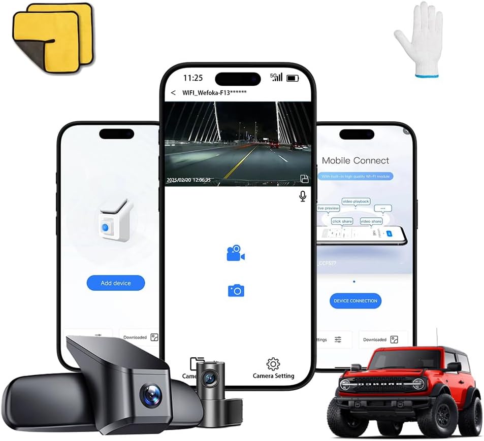 4K Dash Cam Fit for Ford Bronco 2021 2022 2023 2024, Does Not Fit 2025 Bronco, Does Not Fit Ford Bronco Sport, WiFi & App, 128GB Card (F10)