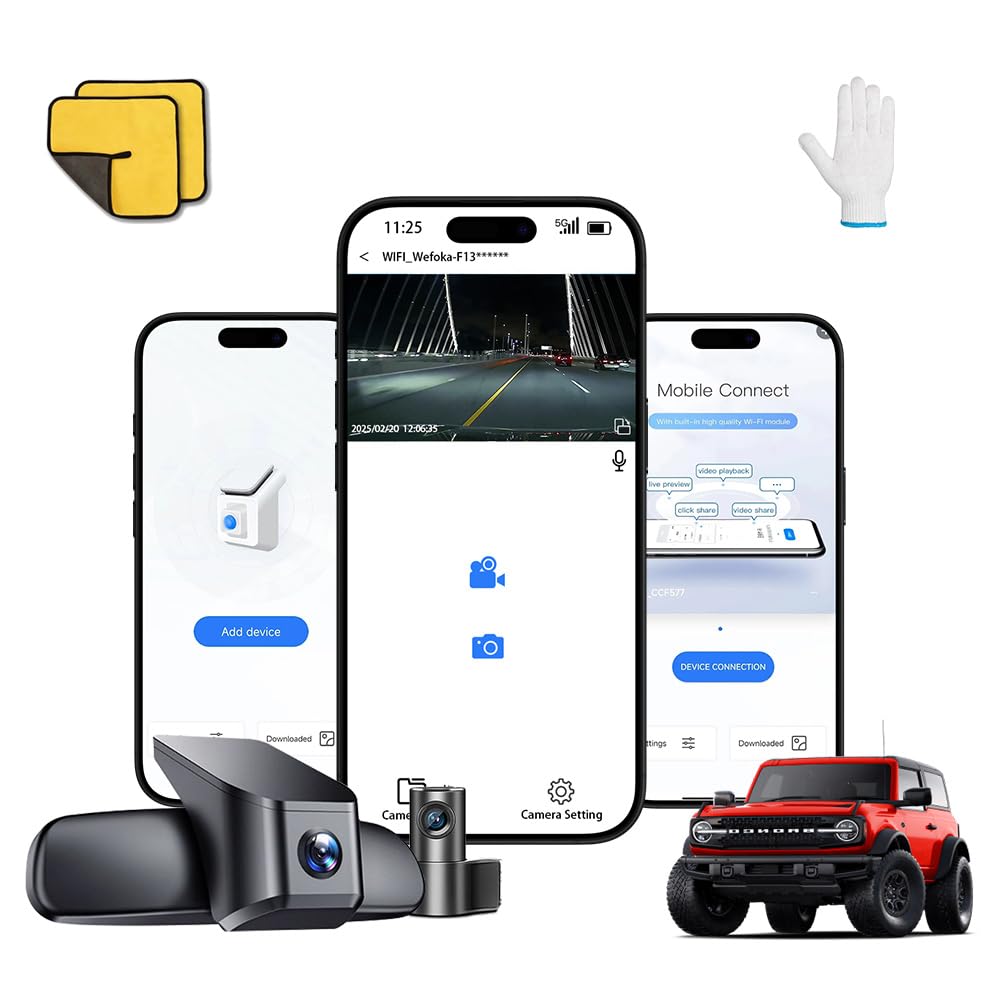 4K Dash Cam Fit for Ford Bronco 2021 2022 2023 2024 Does Not Fit 2025 Bronco Does Not