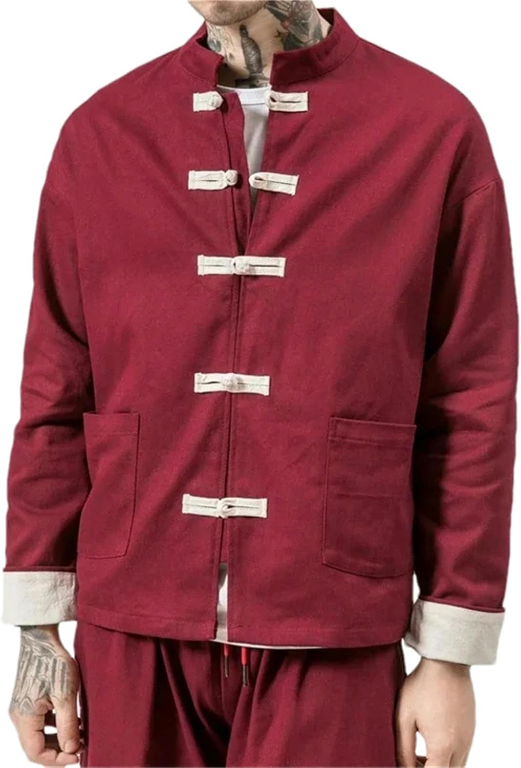 Chinese Traditional Retro Coat Man Autmn Tang Suit Mandarin Collar Buckle Jacket Oriental Cotton Kung Fu Shirt