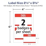 Avery Customizable Name Tags, Hello My Name Is, White, Red Border, Removable Adhesive, Laser/Inkjet Printable, 100 Total (5140) – view 5