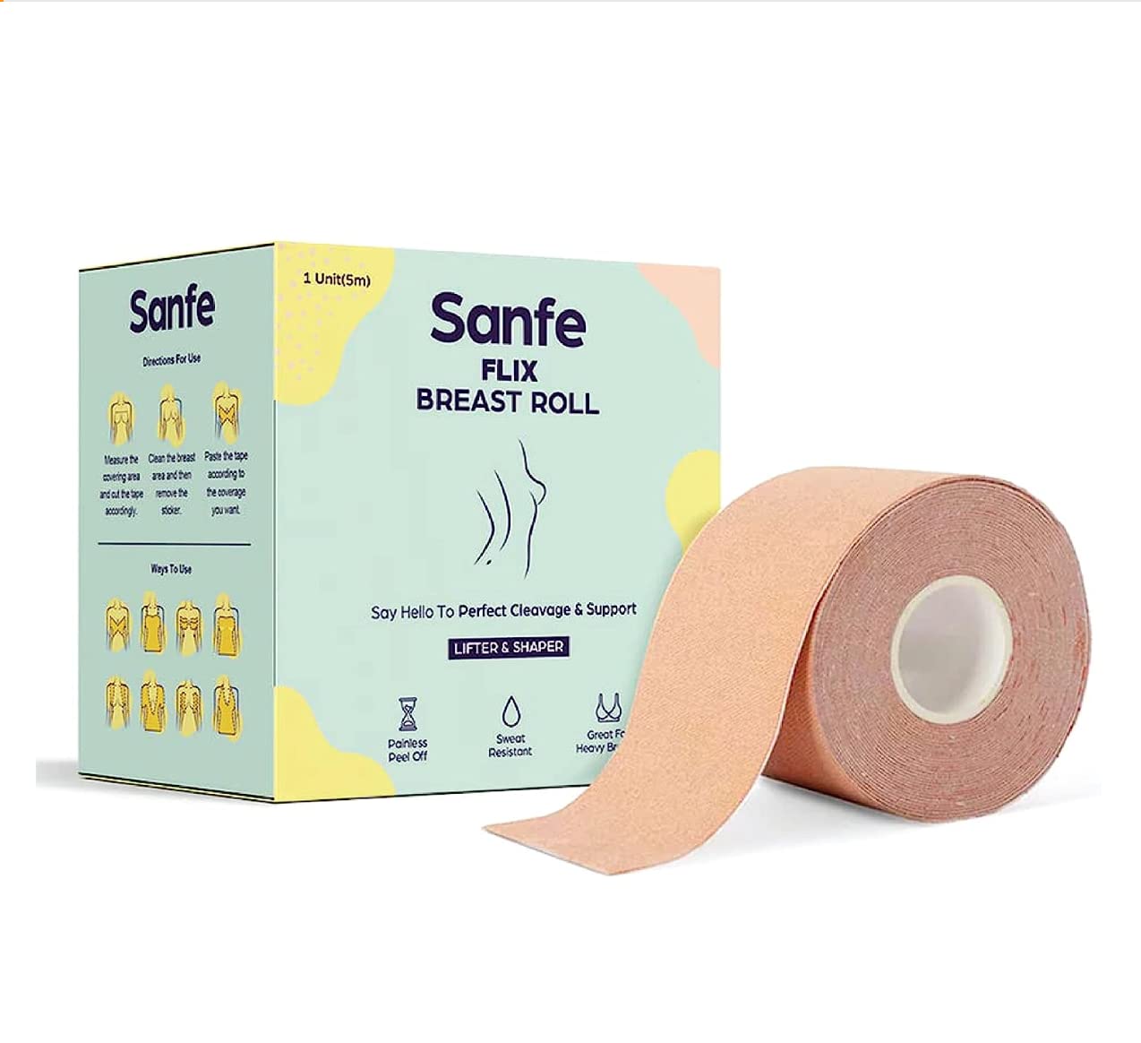 Sanfe Flix Breast Roll -Breast Shaper & Lifter, Breathable Breast Support Boobtape, 5-meter Breast Lift Tape for Backless, No Show Bra for Women, Skin Friendly Adhesive (Breast Roll)-picture-5