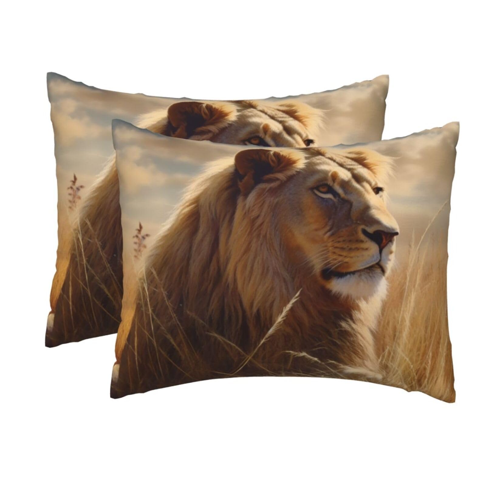 2 Pack Standard Size Pillow Cases for Hair and Skin Soft Breathable Pillow Case Covers with Hidden Zipper Prairie Lion Pillowcase 20x26 Inches Pillow Cover for Sleeping Gift