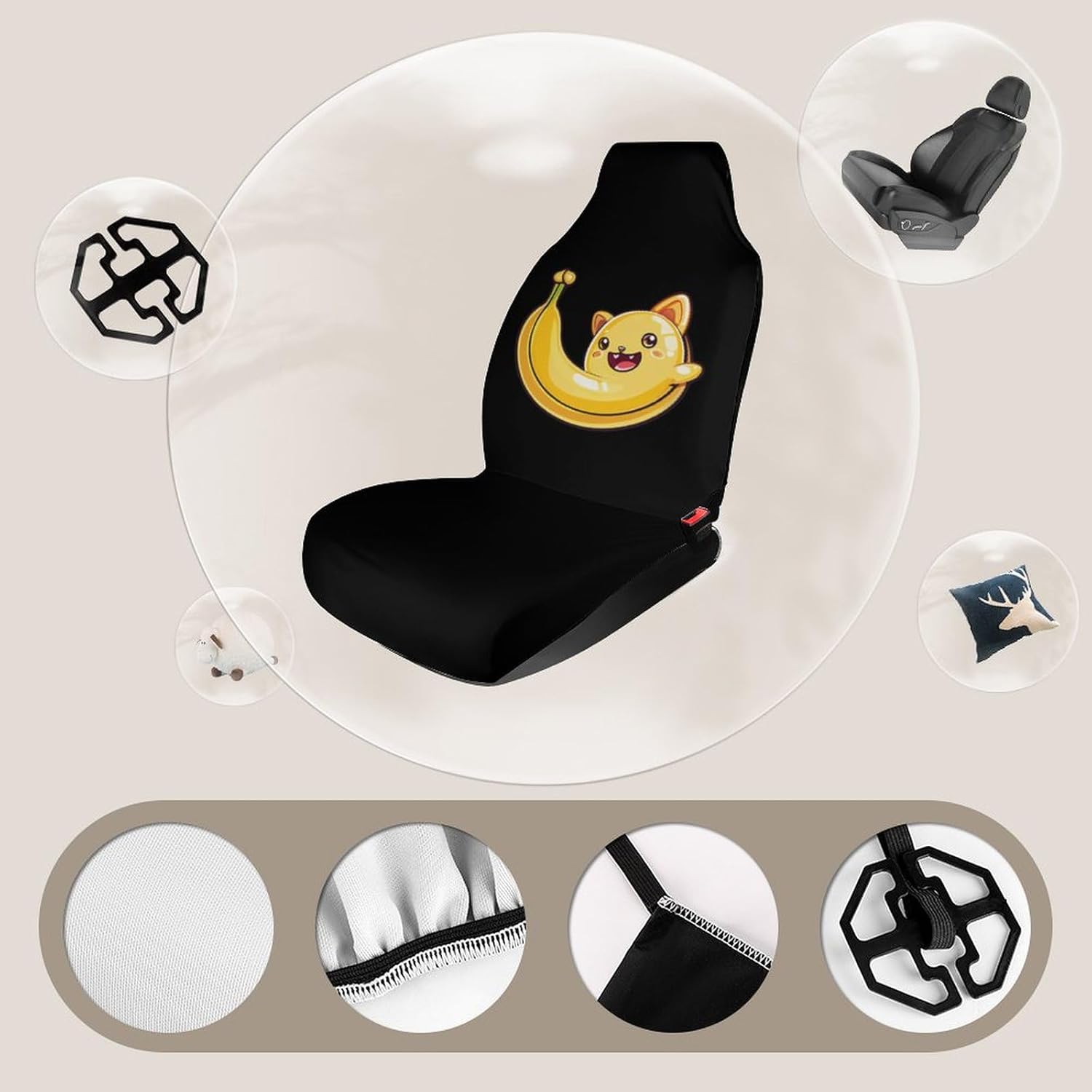 Happy Banana Cat Car Seat Covers Automotive Seat Covers Car Seat Protector Auto Front Seats Protector for Most Cars 2PCS