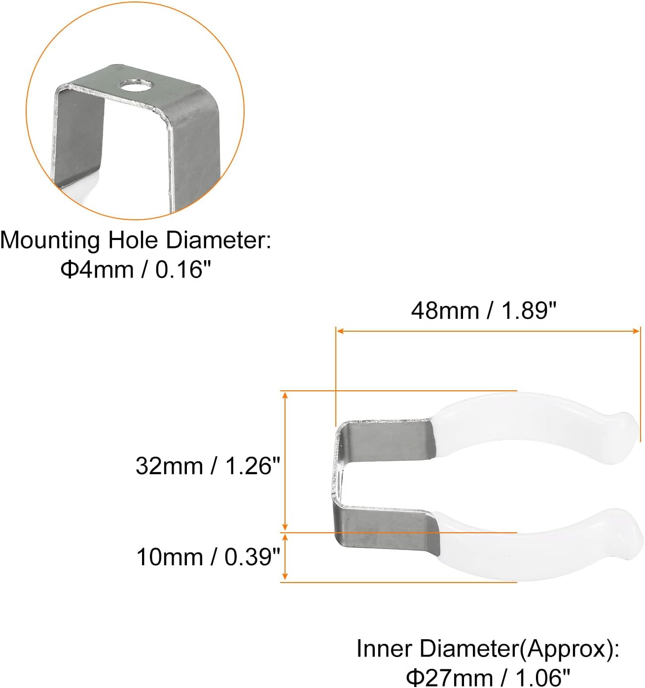 MECCANIXITY T10 U Clips Holder Bracket for LED Light Bulb Mounting Bracket Stainless Steel Fluorescent Tube Holder Screw Pipe Clamps Spring Holder Tool Clips, White Pack of 10