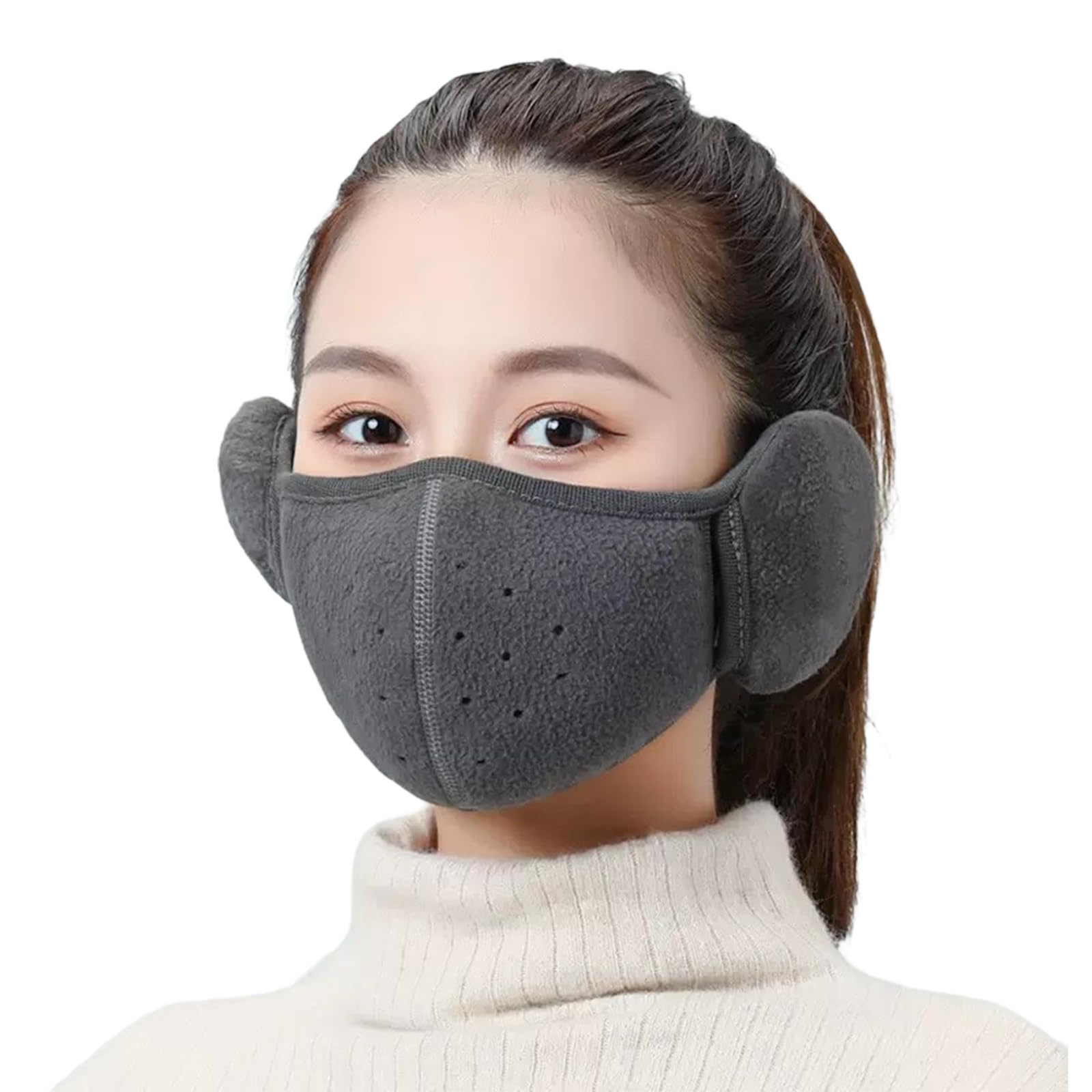 XKrmp ​Winter Face Mask with Earmuffs for Women - Warm Windproof Earmuffs Mask, Windproof, Breathable, Half Face Earflaps (Dark Gray)
