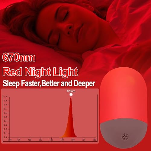 Miniatura 2 de Luz nocturna de luz roja de 670 nm para terapia de sueño [2 unidades] – Luz nocturna LED de encendido y apagado automático que se enchufa a la pared