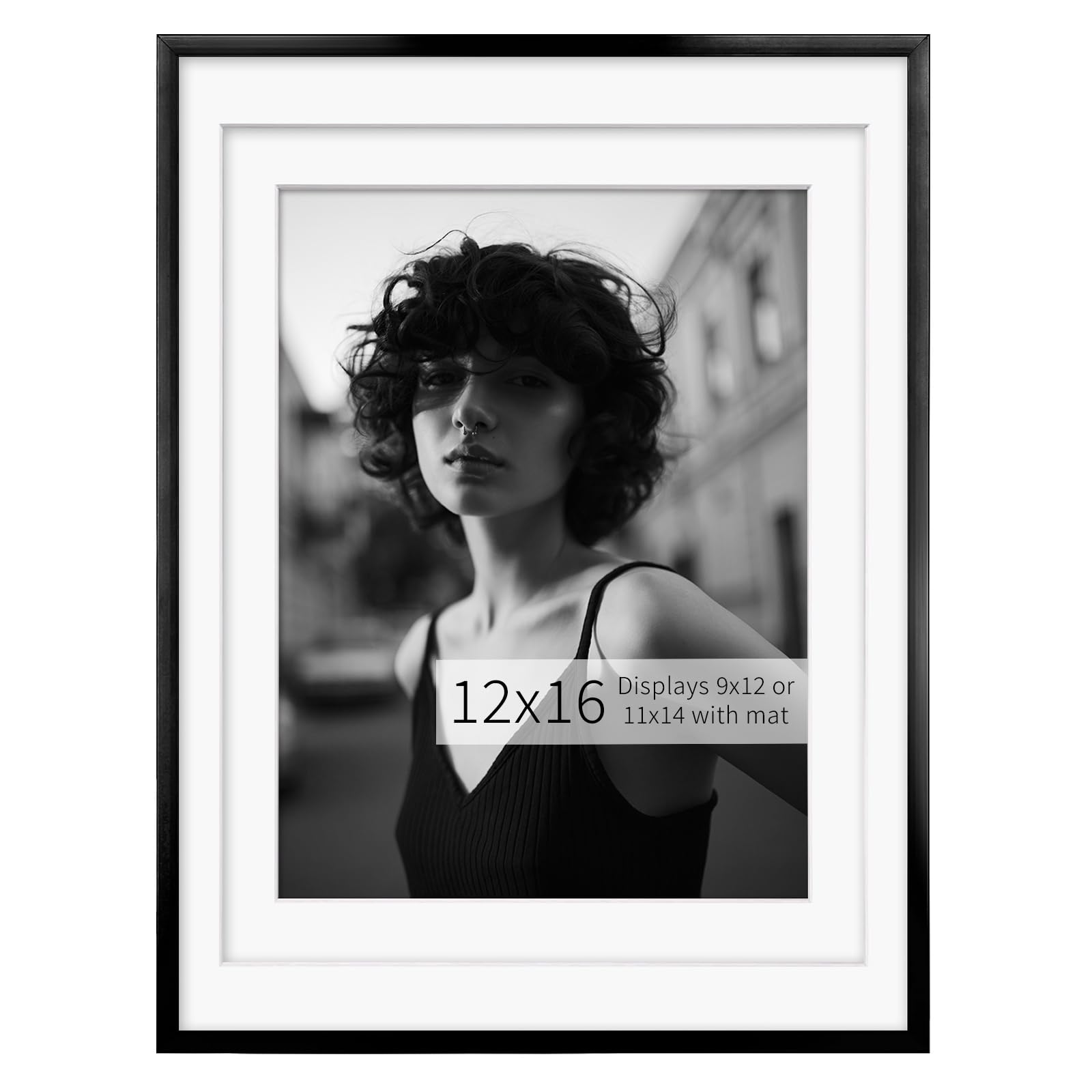 Egofine 12x16 Black Aluminum Picture Frame with Double Mats