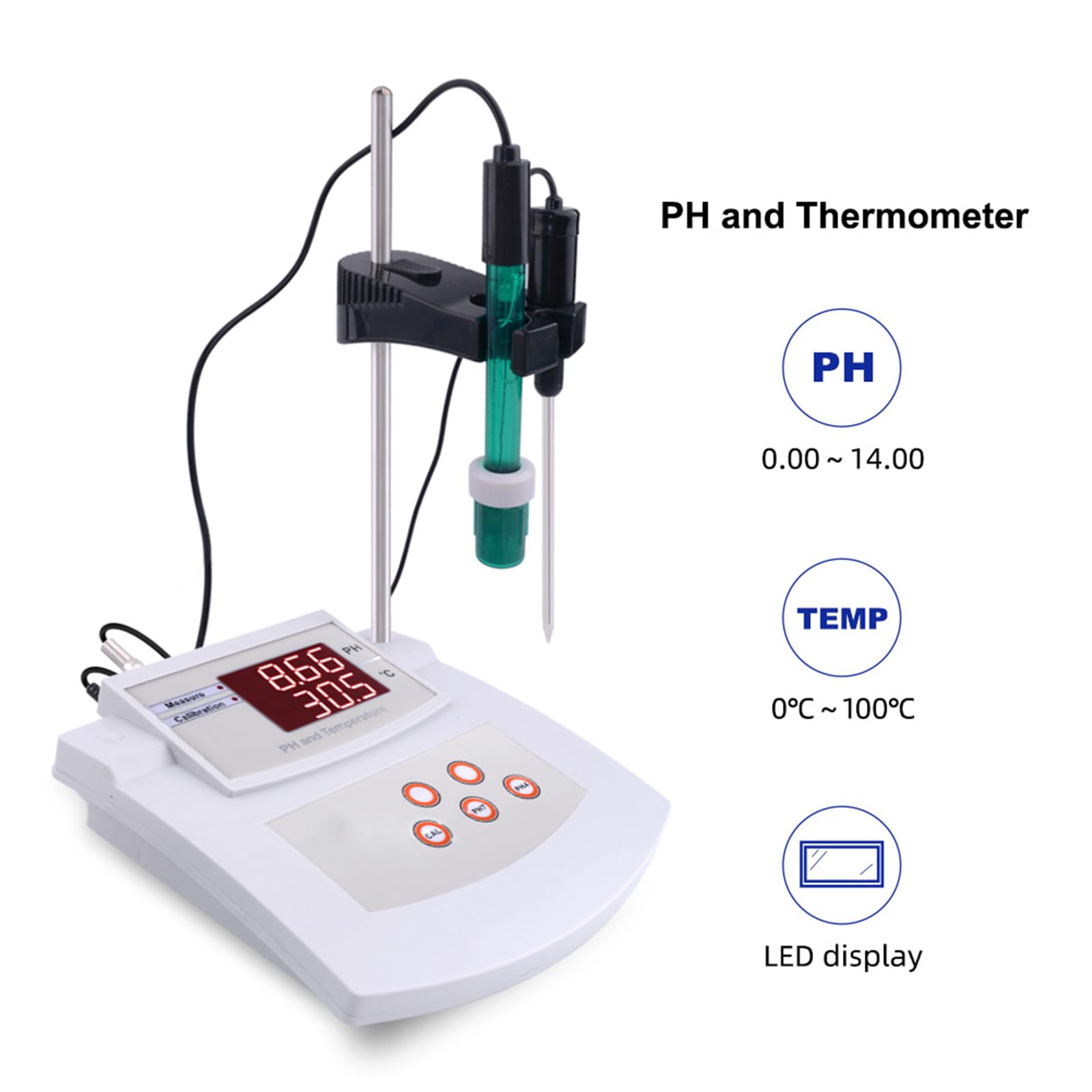 Medidor De Sobremesa De Alta Precisión, Medidor De Ph Laboratorio De Sobremesa con Pantalla LCD, Calibración Automática De 2 Puntos Y Rango De Medición De PH De 0,00 A 14,00 para Piscinas