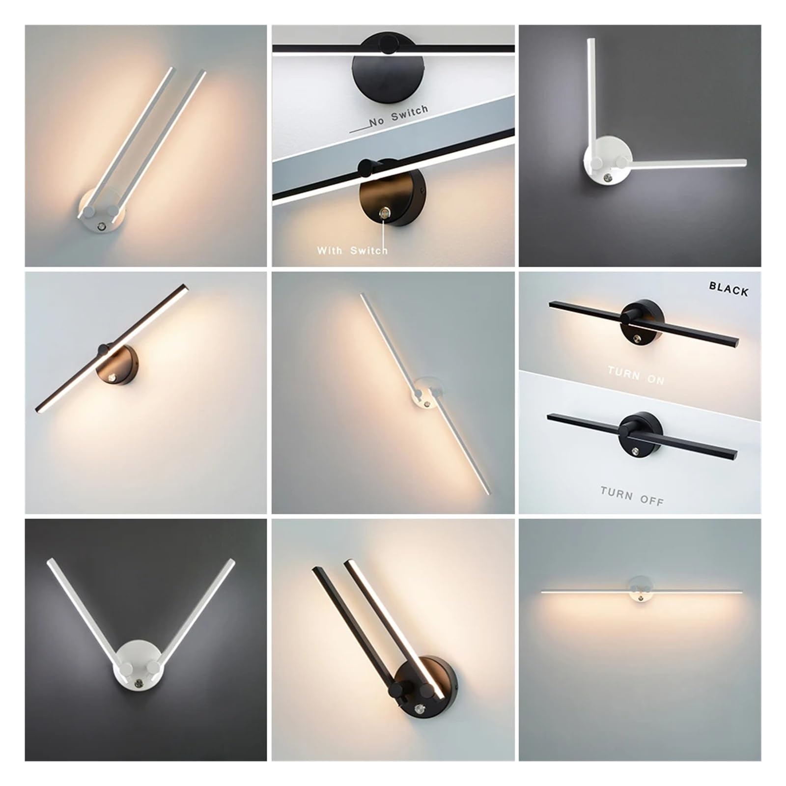 Nordic kinkiety wewnętrzne LED, 8W białe/czarne do domu sypialnia lampki nocne lustro przedni regulowany kinkiet ścienny,Długotrwałe użytkowanie | 4000K,WA322S-White Switch