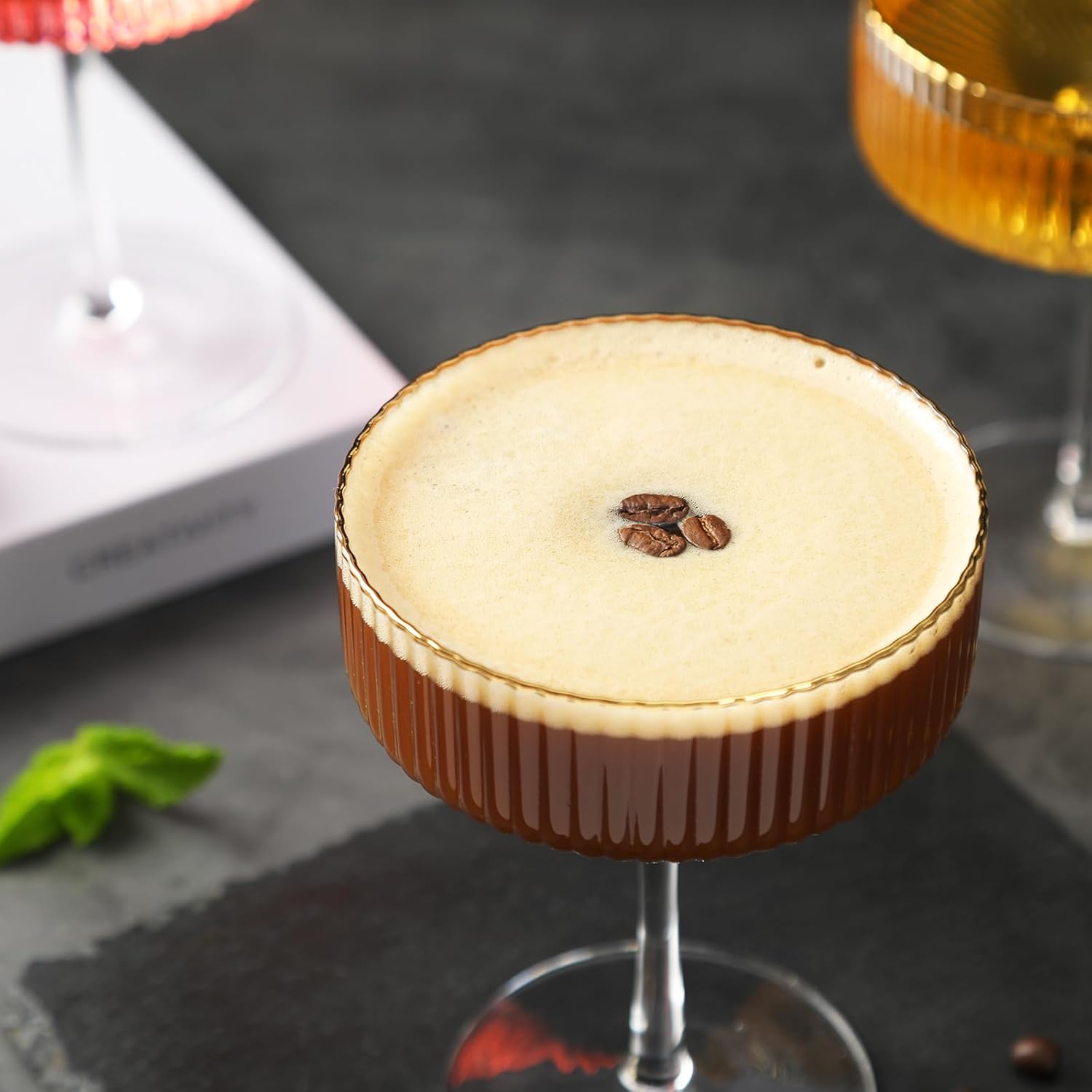 Coupe Glasses Set of 6, Cocktail Glasses 10 oz Classic Old Styling Martini Glass Set with Gift Box Packaging Elegant Hand Blown Martini Glasses for Cocktail, Champagne, Bar and Gift