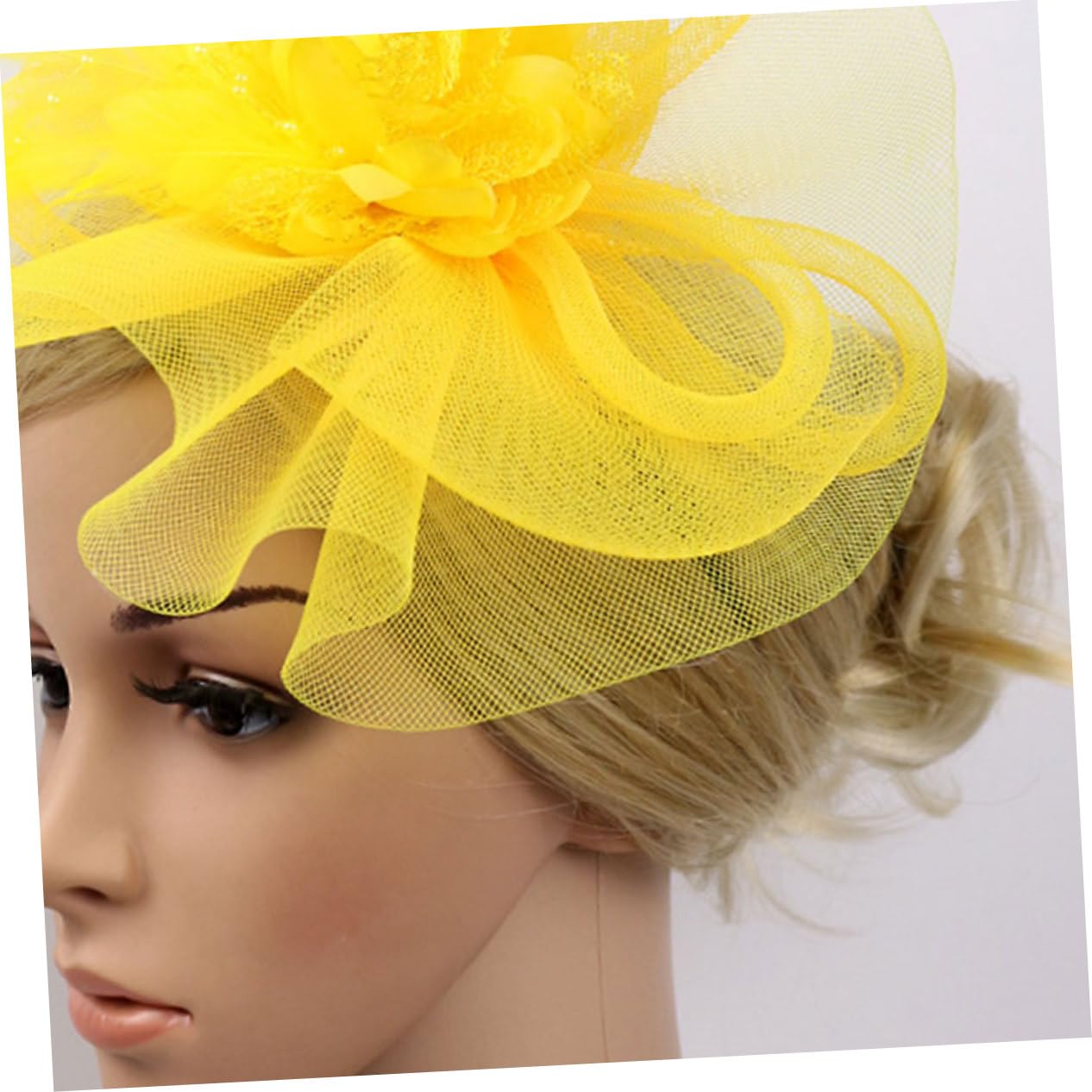 Beavorty 3pezzi Fascinator Tulle e Cerimonie Cerchietto Per e Matrimonio Accessorio Per e Ragazze Giallo